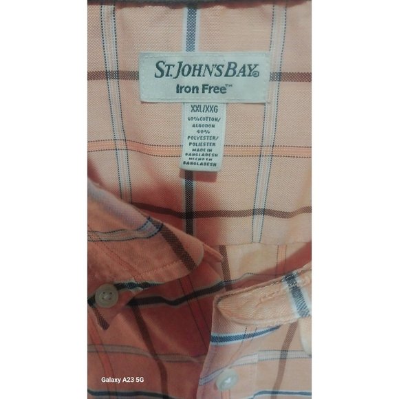 St John Bay Ironfree Extra Extra Large Orange Plaid Short Sleeve Shirt Button - Picture 2 of 3